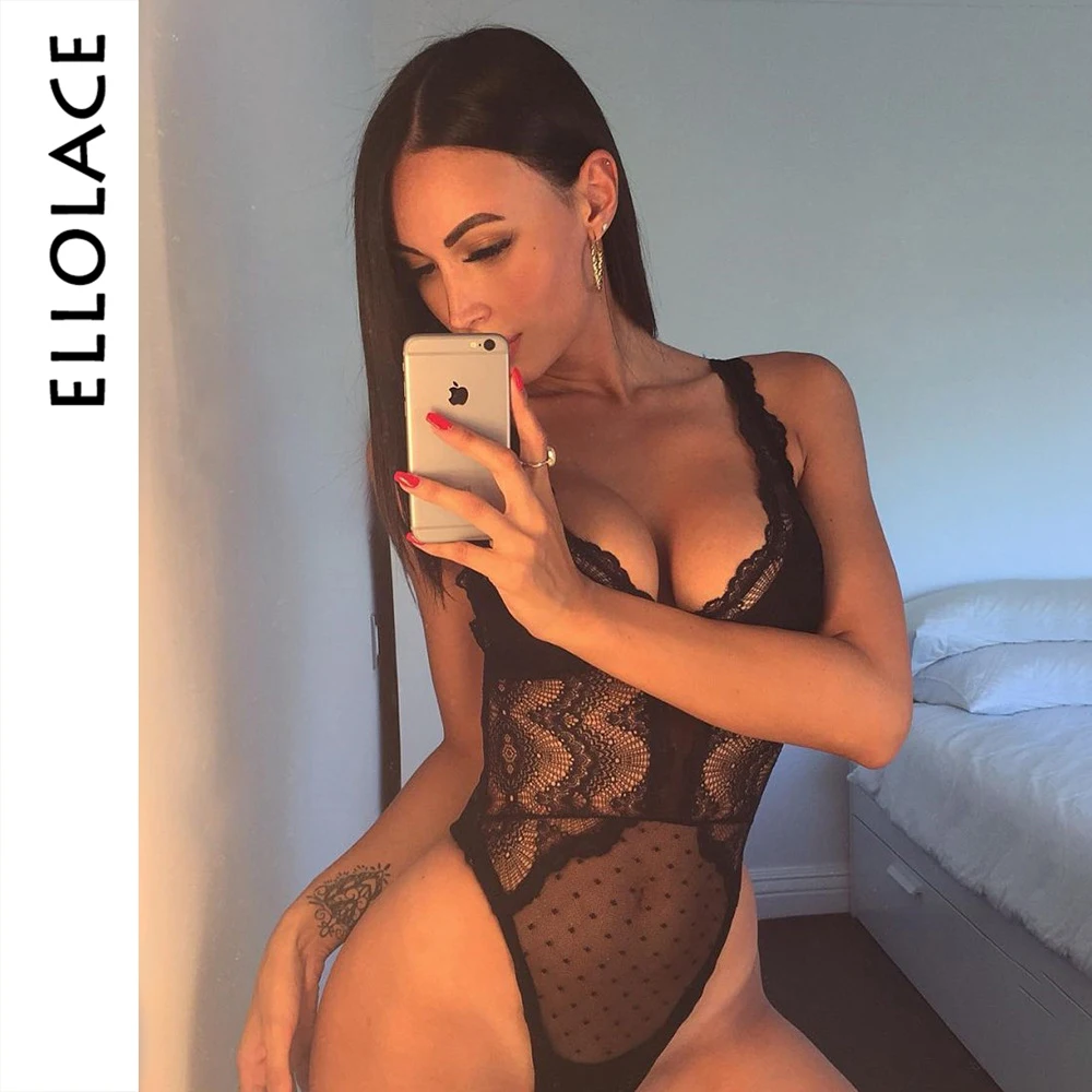 

Ellolace Lace Jumpsuit Deep-V Body for Women Bodysuit Hollow Out Female Backless Sexy Bodycon Ladieds 2019 Rompers Overslls