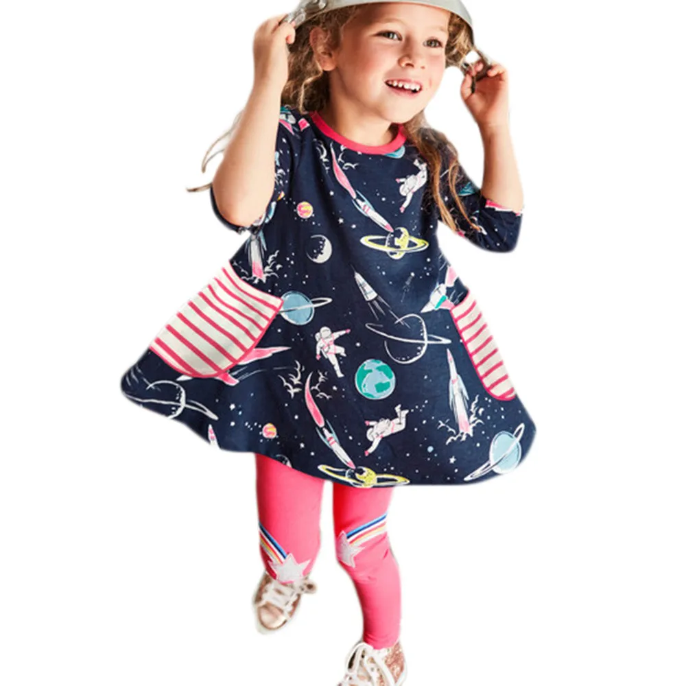 Cute Girls Dress Soft Children Kids Girls Spring Autumn Cotton Long Sleeves Dresses Cartoon Space Rocket Printed Pocket Dress
Cute Girls Dress Soft Children Kids Girls Spring Autumn Cotton Long Sleeves Dresses Cartoon Space Rocket Printed Pocket Dress