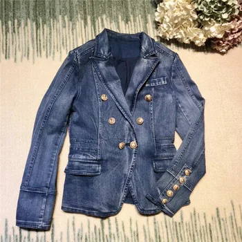 New arrival 2018 spring autumn fashion women cotton denim blazer double breasted gold color buttons slim jackets outerwear blue
New arrival 2018 spring autumn fashion women cotton denim blazer double breasted gold color buttons slim jackets outerwear blue