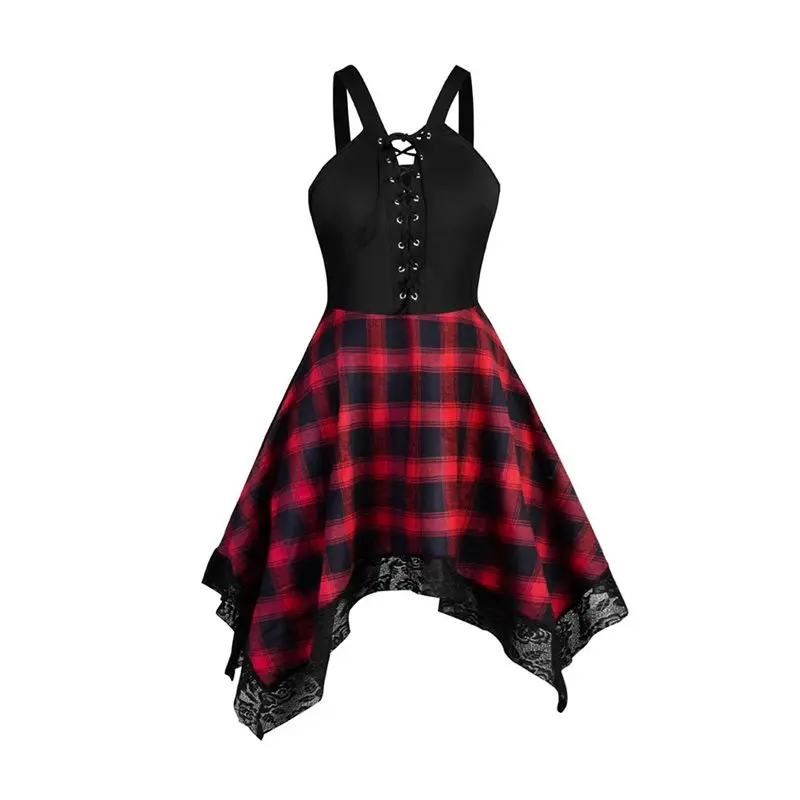 Women Fashion Plaid Strap Summer Dress Sexy Backless Lace Up Patchwork Lace Plus Size 5XL Streetwear Casual Gothic Short Dresses
Women Fashion Plaid Strap Summer Dress Sexy Backless Lace Up Patchwork Lace Plus Size 5XL Streetwear Casual Gothic Short Dresses