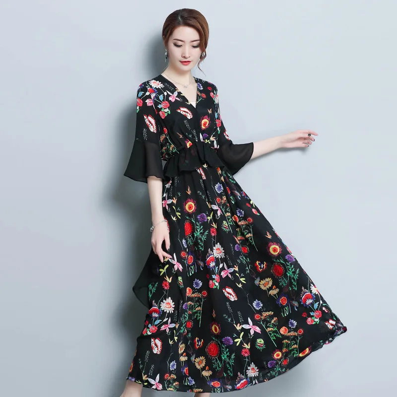 spring and summer new silk chiffon print ladies dress fashion slim loose seven-point sleeve dress high quality elegance vestidos
spring and summer new silk chiffon print ladies dress fashion slim loose seven-point sleeve dress high quality elegance vestidos