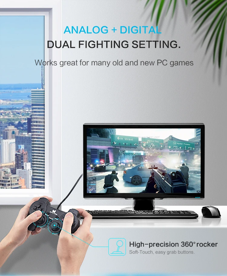 Vibration Joystick Wired USB PC Controller For PC Computer Laptop For WinXP/Win7/Win8/Win10 For Vista Black Gamepad