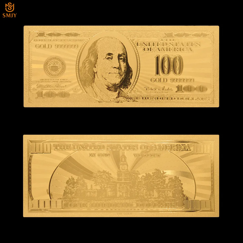 SMJY чистое золото США Золотая фольга банкноты поддельные деньги 100 долларов
