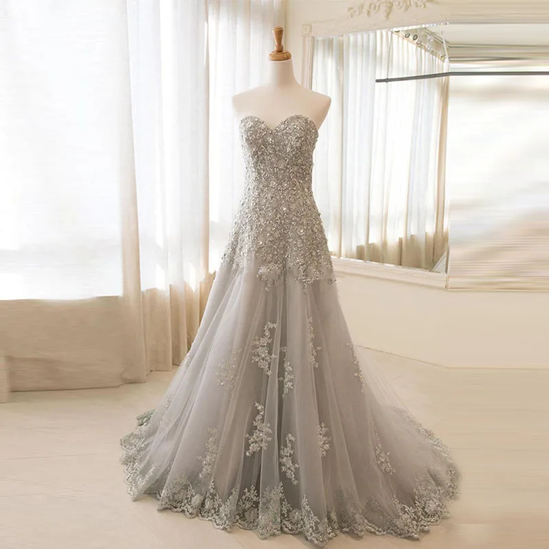 Silver Formal Evening Dresses Long Luxury Lace Appliqued Crystal Party Prom Dress Gown Vestido de Festa 2020 Elegant Sweetheart
Silver Formal Evening Dresses Long Luxury Lace Appliqued Crystal Party Prom Dress Gown Vestido de Festa 2020 Elegant Sweetheart