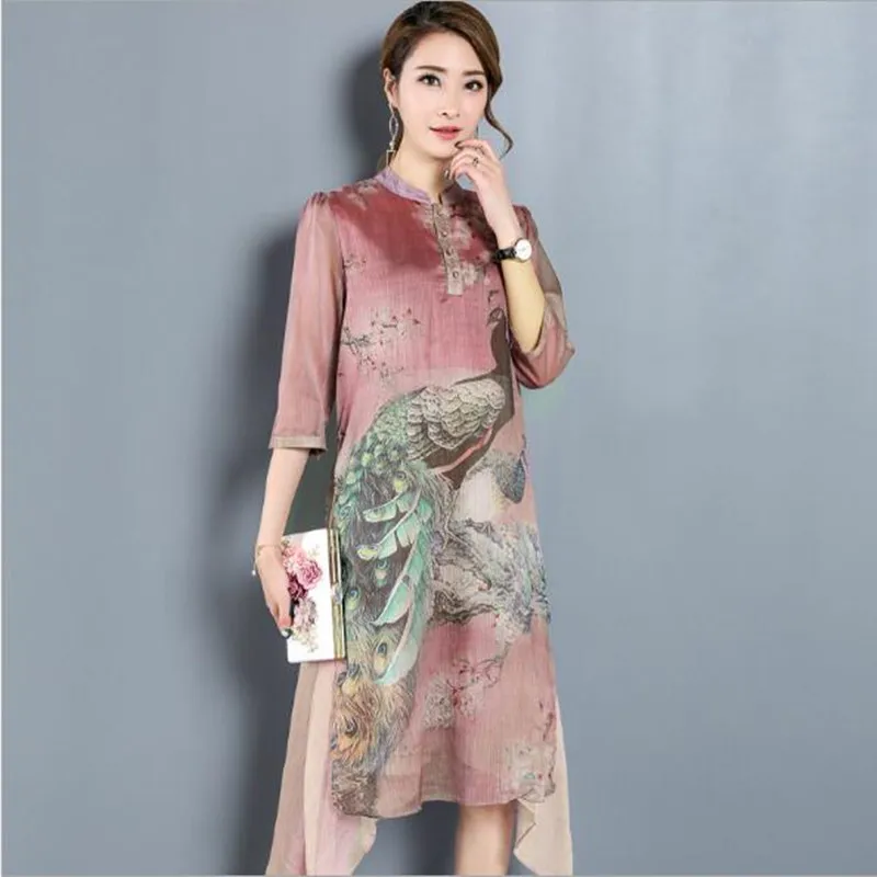 Chiffon Dress 2018 Summer Long Dress China Peacock Dress Elegant Women Clothes Chic Pink Green Chinese Print Clothing QC994
Chiffon Dress 2018 Summer Long Dress China Peacock Dress Elegant Women Clothes Chic Pink Green Chinese Print Clothing QC994