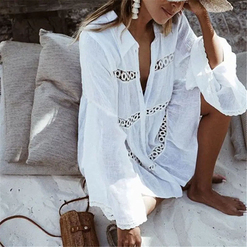 Cotton High Collar Cover Up 2019 New Women Swimsuit Cover Up Sleeve Kaftan Beachwear Tunic Pareo White Beach Dress Robe De Plage
Cotton High Collar Cover Up 2019 New Women Swimsuit Cover Up Sleeve Kaftan Beachwear Tunic Pareo White Beach Dress Robe De Plage
