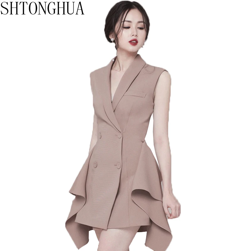 SHTONGHUA Korean Fashion Double Breasted Women Dress Summer Office Ladies Sleeveless Ruffles Dress Formal Notched Bodycon Dress
SHTONGHUA Korean Fashion Double Breasted Women Dress Summer Office Ladies Sleeveless Ruffles Dress Formal Notched Bodycon Dress
