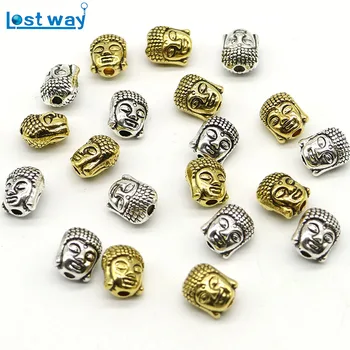 

10x8mm Wholesale 20pcs/lot Metal Charms Sliver color Tibetan Silver color Buddha Head Spacer Beads for Jewelry Making hole 2mm