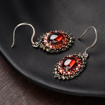 S925 sterling silver earrings women set red zircon oval temperament national wind white fungus jewelry gift free shipping
S925 sterling silver earrings women set red zircon oval temperament national wind white fungus jewelry gift free shipping