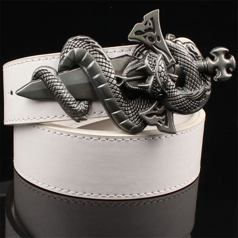 Fashion cool men's belt knife buckle punk belt metal buckle leather belt snake pattern wild sword snake pattern punk rock style
Fashion cool men's belt knife buckle punk belt metal buckle leather belt snake pattern wild sword snake pattern punk rock style