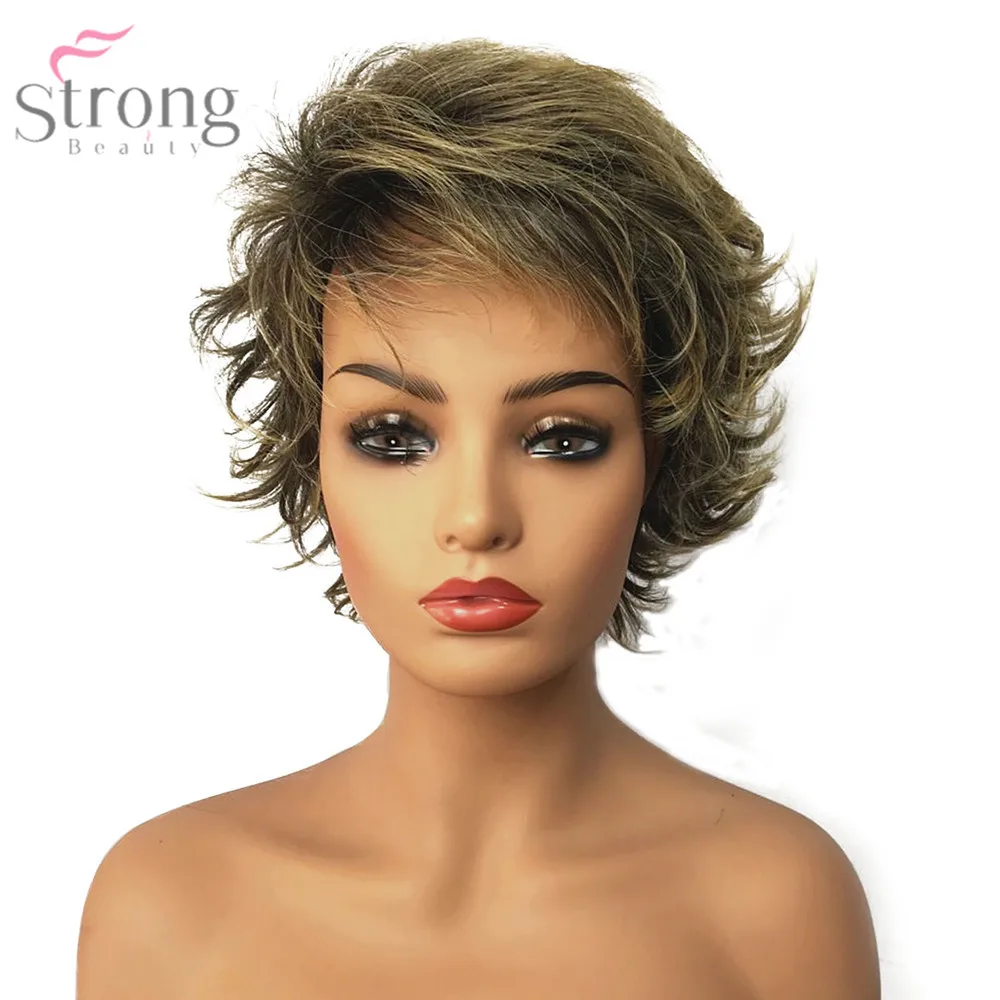 

StrongBeauty Women's Synthetic Capless Wig Brown/Blonde Mix Pixie Cut Short Layered Haircut Hair Natural Wigs