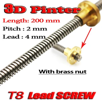 3D Printer T8 screw THSL-200-8D Trapezoidal Lead Screw Length 200mm with Copper Nut Dia 8MM Pitch 2mm Lead 4mm
3D Printer T8 screw THSL-200-8D Trapezoidal Lead Screw Length 200mm with Copper Nut Dia 8MM Pitch 2mm Lead 4mm