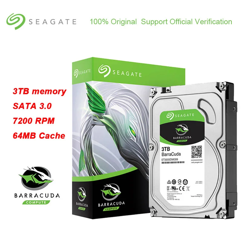 

Seagate BarraCuda 3TB 3.5 Inch Internal 256MB Cache Gaming HDD 5900 RPM SATA 3.0 6Gb/s Hard Disk Drive for Desktop PC Storage