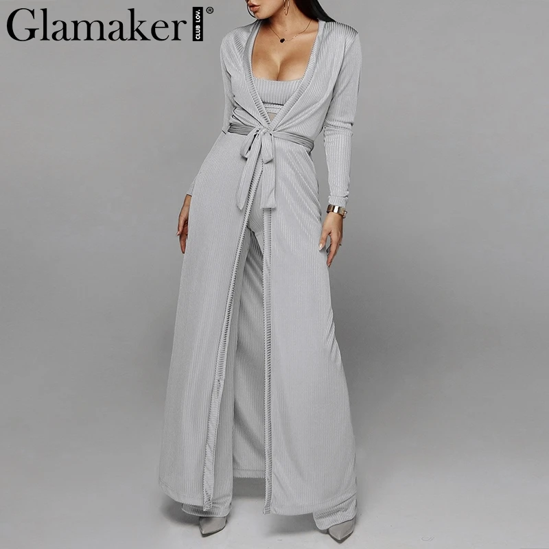 Glamaker Grey 3pcs suit sash sexy jumpsuit Women wide leg knitting 4 color long playsuit Female jumpsuit overalls plus size 2018
Glamaker Grey 3pcs suit sash sexy jumpsuit Women wide leg knitting 4 color long playsuit Female jumpsuit overalls plus size 2018