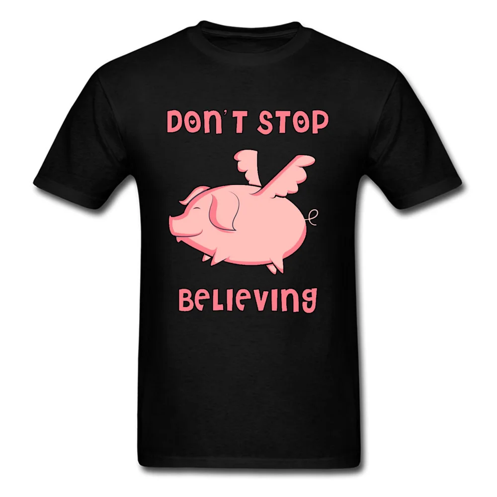 Fly Pig/черные футболки с надписью Dont Stop belief Kawaii забавная футболка графикой мужская
