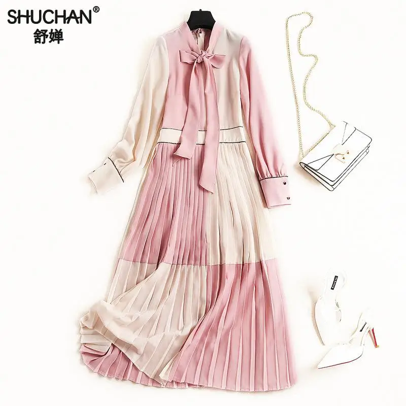 Shuchan Sweet Pink Dress Pleated Plaid Mid-calf Bow Tie New Arrivals 2019 Designer Women Dresses High Quality Chiffon Dress
Shuchan Sweet Pink Dress Pleated Plaid Mid-calf Bow Tie New Arrivals 2019 Designer Women Dresses High Quality Chiffon Dress