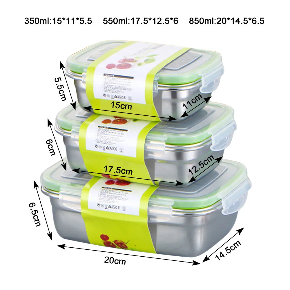 3pcs Practical Portable 1 Layer Non-toxic Health Sealing Bento Stainless Steel Lunch Box Food Container Durable 350/550/850ml
3pcs Practical Portable 1 Layer Non-toxic Health Sealing Bento Stainless Steel Lunch Box Food Container Durable 350/550/850ml