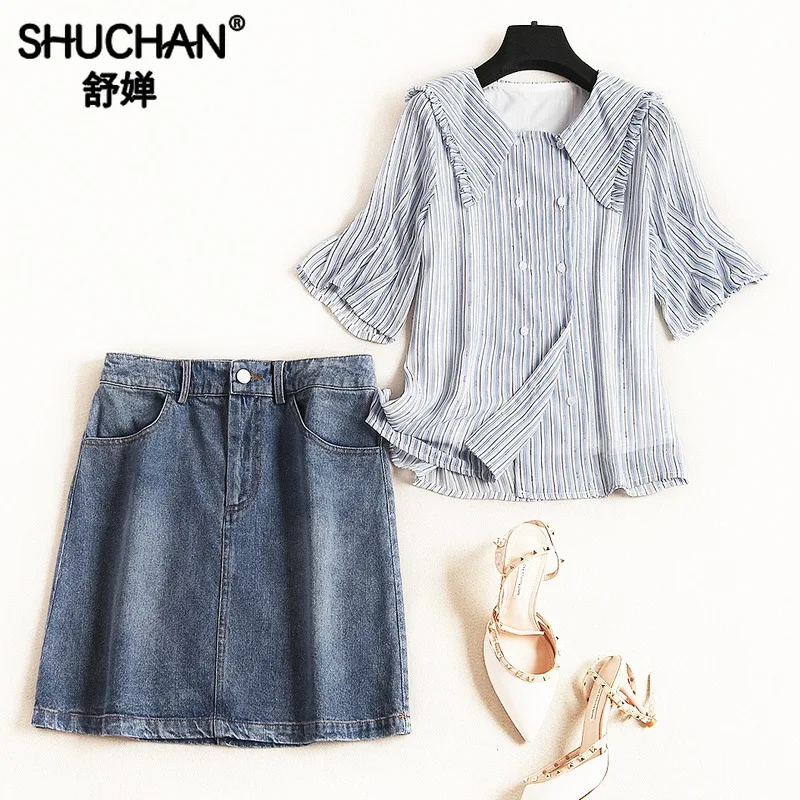 Shuchan Casual Women 2 Piece Set Double Breasted Blouse+denim Skirts Denim Above Knee, Mini Womens Clothing 2019 new 51387
Shuchan Casual Women 2 Piece Set Double Breasted Blouse+denim Skirts Denim Above Knee, Mini Womens Clothing 2019 new 51387