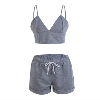 Women Casual Set Gray V Neck Sleeveless Short Tops+ Pocket Short 2PCS Ladies Pajamas Femme Sling Clothes Plus Size
Women Casual Set Gray V Neck Sleeveless Short Tops+ Pocket Short 2PCS Ladies Pajamas Femme Sling Clothes Plus Size