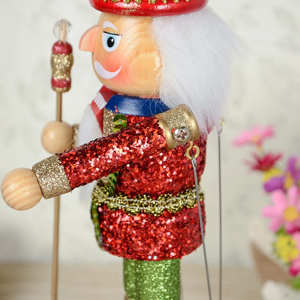 Handmade Wooden Nutcracker with Scepter On with Music Box w/ Clockwork Home Ornament Christmas Decor Display Collectibles Gifts