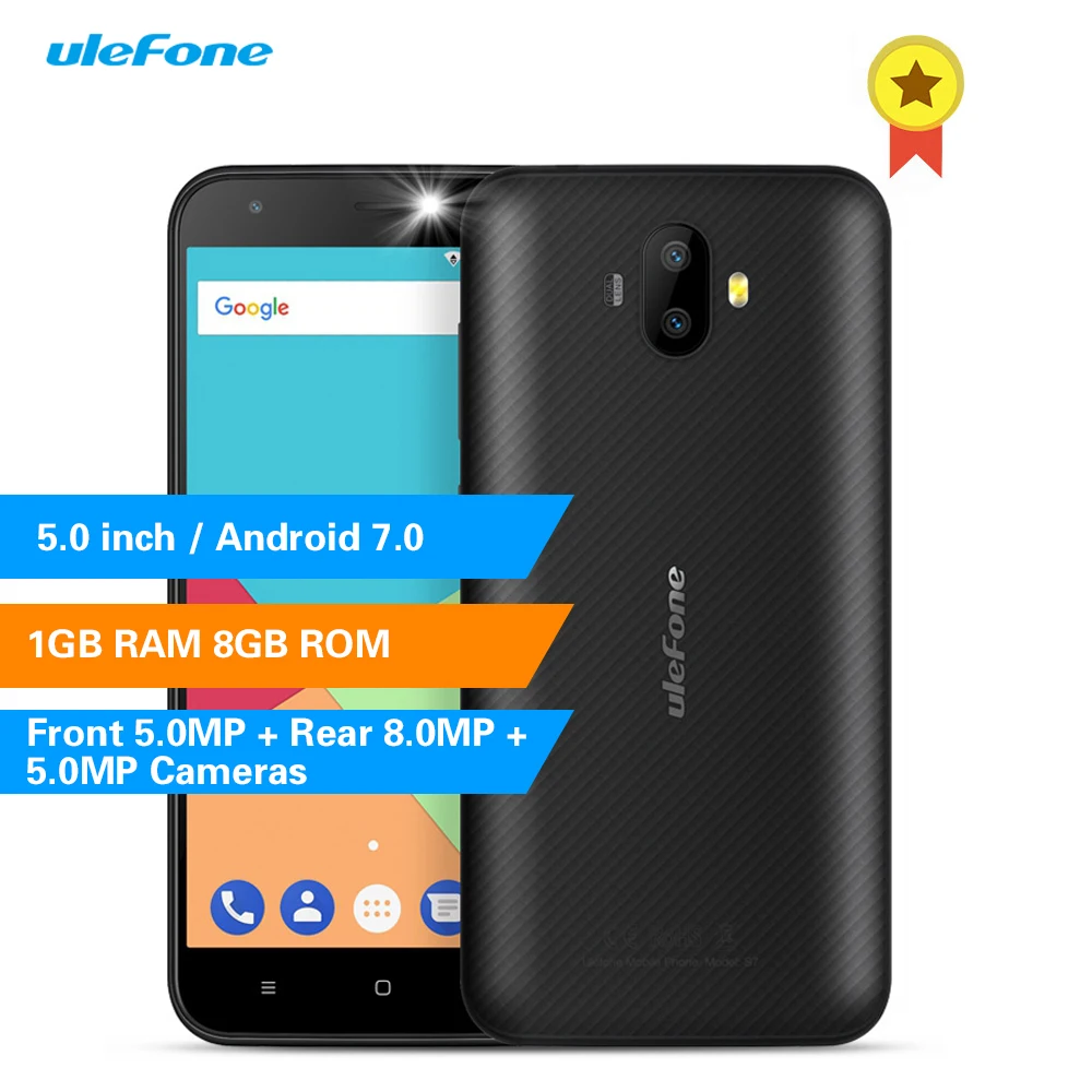 

Ulefone S7 3G Smartphone 5.0 inch Android 7.0 MTK6580 1.3GHz Quad Core 1GB RAM 8GB ROM Corning Gorilla Glass 3 Mobile Telephone