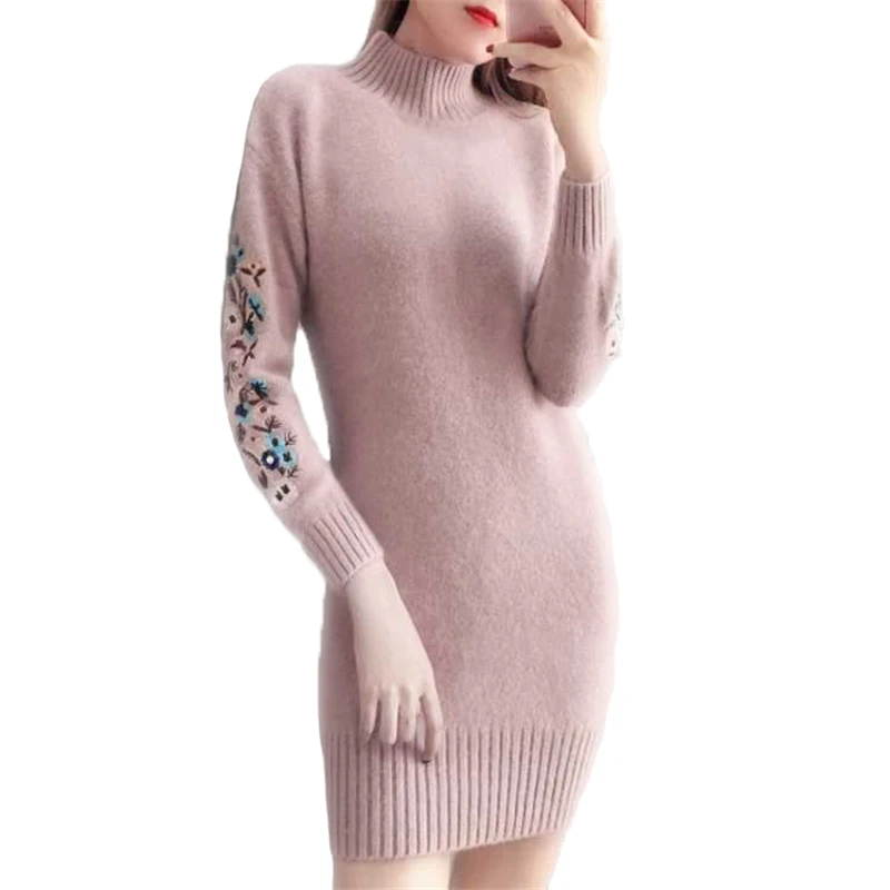 Women Autumn Winter Knitting Sweater Female Turtleneck Middle Long Dresses Ladies Embroidery Slim Warm Solid Color Dresses F46
Women Autumn Winter Knitting Sweater Female Turtleneck Middle Long Dresses Ladies Embroidery Slim Warm Solid Color Dresses F46