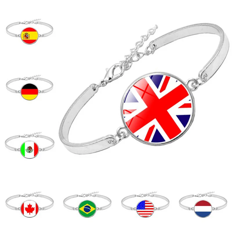 National Flag Charm Bracelet US UK Germany Italy France Art Photo Glass Cabochon Jewelry Silver Woman Bracelet and Bangles
National Flag Charm Bracelet US UK Germany Italy France Art Photo Glass Cabochon Jewelry Silver Woman Bracelet and Bangles