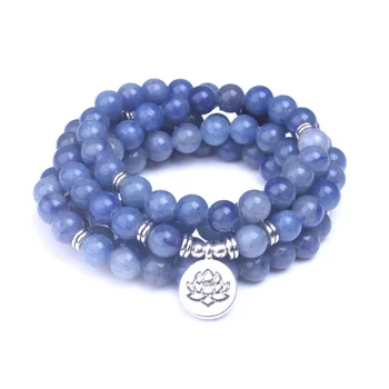 Smooth Blue Aventurine stone beads 108 mala Bracelets Natural Stone With Lotus, Buddha, Om Charms Women Men Meditation jewelry
Smooth Blue Aventurine stone beads 108 mala Bracelets Natural Stone With Lotus, Buddha, Om Charms Women Men Meditation jewelry
