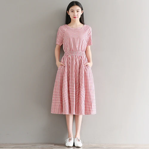 Mori Girl Plaid Summer Dress Brief O Neck High Draped Waist Pocket Back Button Pleated Red Black Ladies Dresses M/L/XL/XXL
Mori Girl Plaid Summer Dress Brief O Neck High Draped Waist Pocket Back Button Pleated Red Black Ladies Dresses M/L/XL/XXL