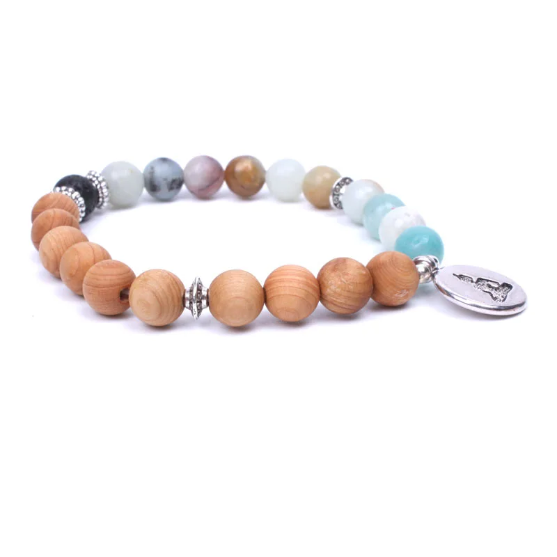 Bracelet avec Bouddha en Bois et en Pierre Naturelle
