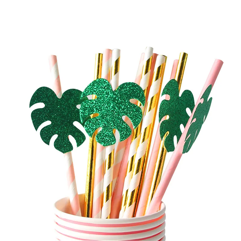 

12pcs Paper Straws Flamingo Pineapple Palm Leaves coconut tree Drinking Straw Tropical Birthday Party Supplies Hawai Party Decor