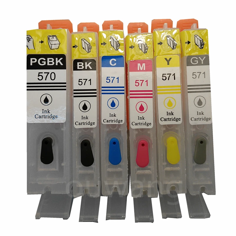 6 цветов PGI 570 CLI многоразовый картридж с чипом pernament для принтера canon PIXMA MG7750 MG7751 MG7752