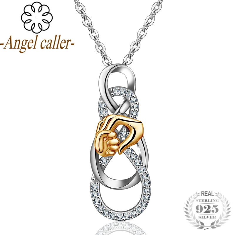 Angel Caller 925 Sterling Infinity Sign Jewelry Hand in Hand Pendant Necklace Cubic Zirconia Sliver Choker For Mother's Day Gift
Angel Caller 925 Sterling Infinity Sign Jewelry Hand in Hand Pendant Necklace Cubic Zirconia Sliver Choker For Mother's Day Gift