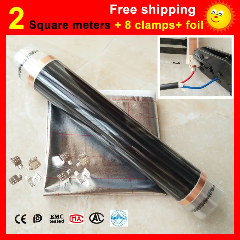 Image 2 Square meter floor Heating film + 8 Clamps + Aluminum foil, AC220V infrared heating film 50cm x 4m electric heater for room