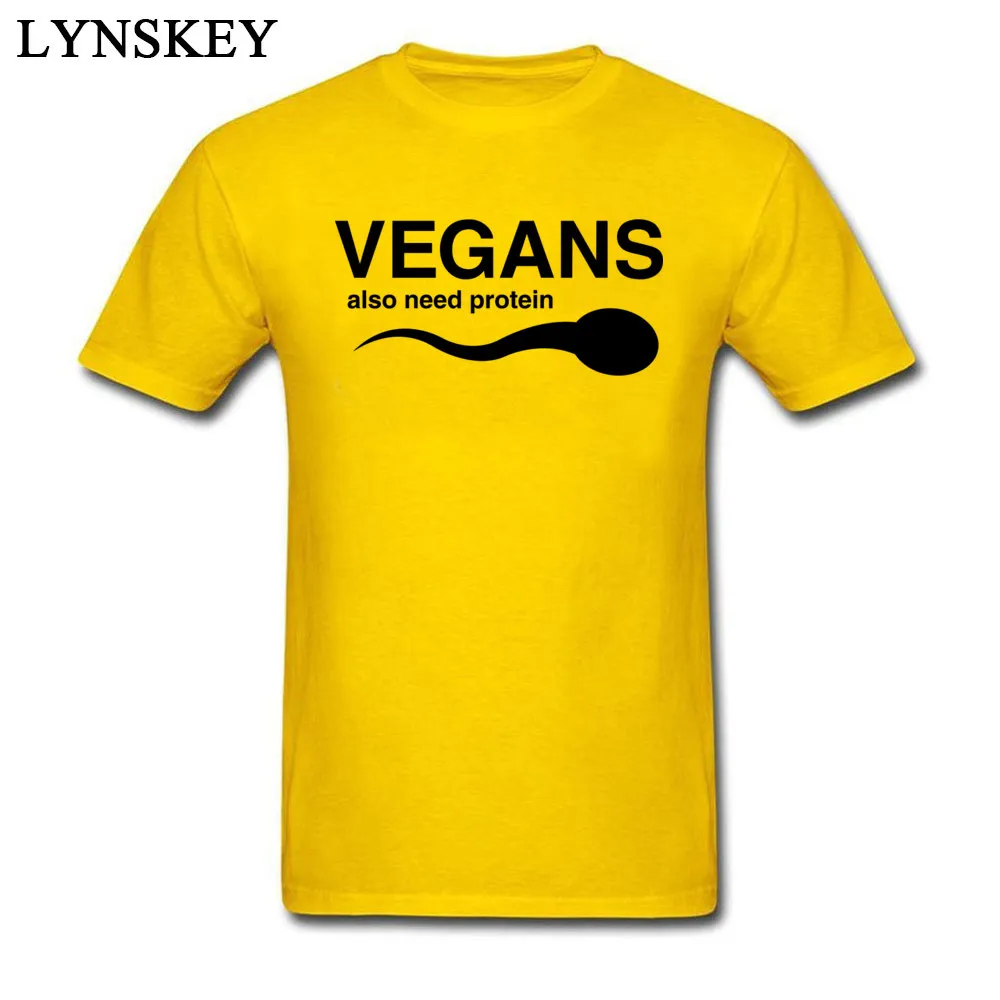 Design T Shirts Company Round Neck Vegans Also Need Protein 100% Cotton Adult Tops Shirt Design Short Sleeve Tee-Shirts Vegans Also Need Protein yellow