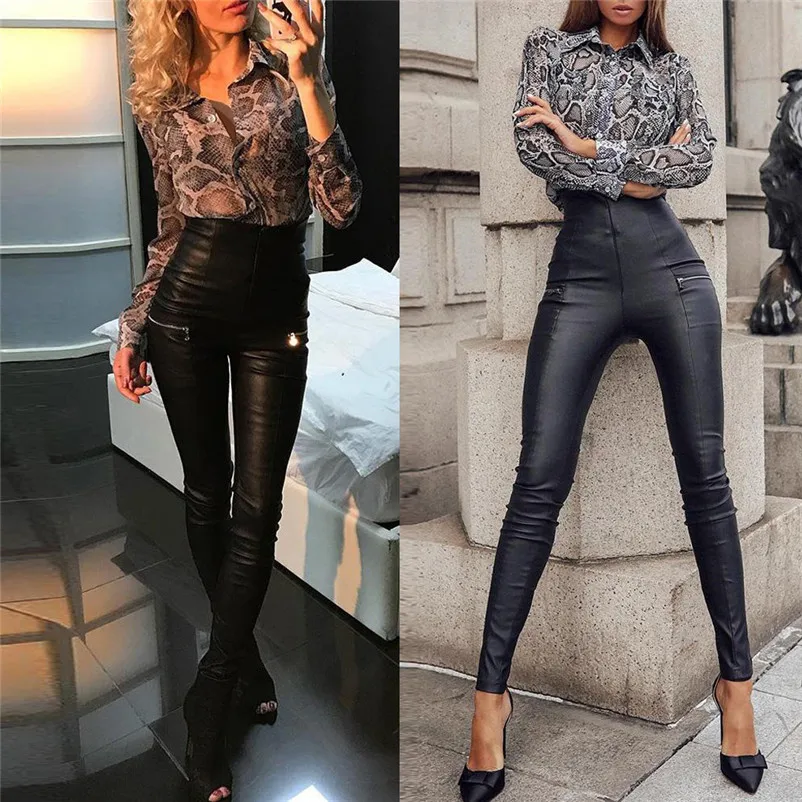 Women Tight Fitting High Waist Leather Pants zipper Little Feet Pants women summer solid black skinny fashion causal trouser#25A
Women Tight Fitting High Waist Leather Pants zipper Little Feet Pants women summer solid black skinny fashion causal trouser#25A