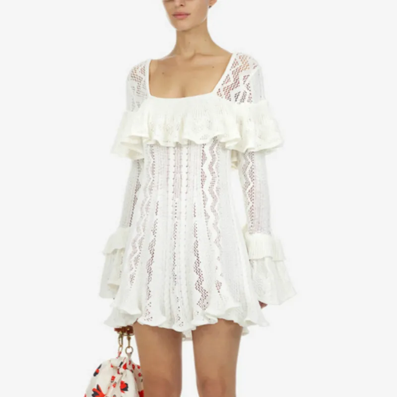 New 2019 Spring Self Portrait Dress Mini Knitted Sexy Hollow Out Ladies Dresses Long Flare Sleeves Ruffles Solid White Vestidos
New 2019 Spring Self Portrait Dress Mini Knitted Sexy Hollow Out Ladies Dresses Long Flare Sleeves Ruffles Solid White Vestidos