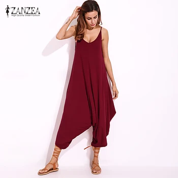 2020 ZANZEA Oversized Women V Neck Strappy Overalls Wide Leg Long Jumpsuit Fashion Solid Casual Loose Party Drop Crotch Romper 
2020 ZANZEA Oversized Women V Neck Strappy Overalls Wide Leg Long Jumpsuit Fashion Solid Casual Loose Party Drop Crotch Romper