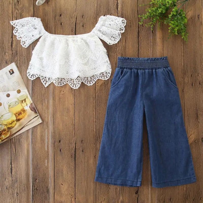 kids girl clothes off shoulder solid tops ruffle solid denim long pants toddler girl fashion clothing set 2pcs 2-7T
kids girl clothes off shoulder solid tops ruffle solid denim long pants toddler girl fashion clothing set 2pcs 2-7T