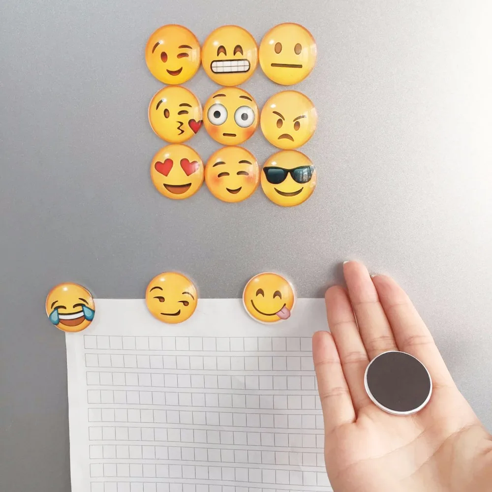 

1pc Glass Dome Round Cute Smile Emoji Face Expressions Refrigerator Sticker Fridge Magnet For Kids Message Holder Home Decor