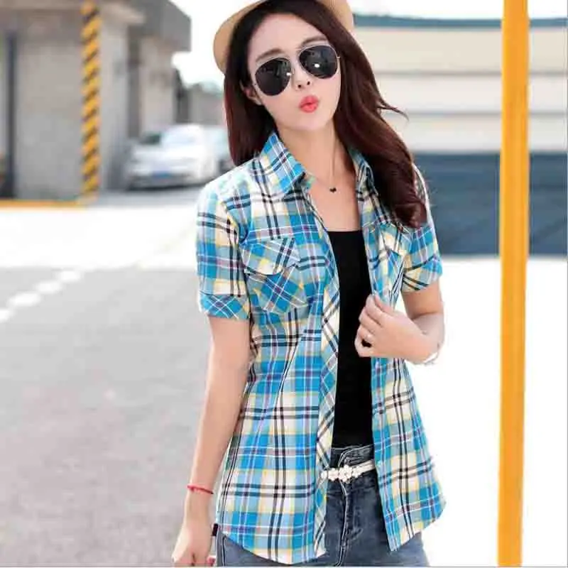 Student Sweet Plaid Shirts Pockets Stand Collar 100% Cotton Shirt Single Breasted Office Lady Basic Cotton Shirts Blouses
Student Sweet Plaid Shirts Pockets Stand Collar 100% Cotton Shirt Single Breasted Office Lady Basic Cotton Shirts Blouses
