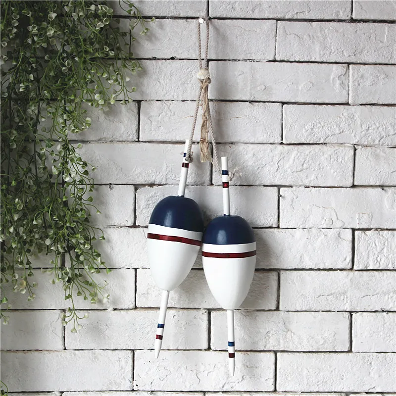 Waliicorners 2pcs marine solid wood float pendant pair background wall fishing net hanging fish float creative Mediterranean decorative wall 7 HTB1 PcOaRGw3KVjSZFwq6zQ2FXaK