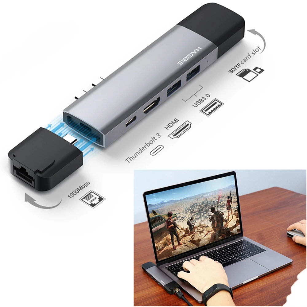 Dual Type C Hub Adapter USB 3.0 4K HDMI Thunderbolt 3 for Apple MacBook Pro SD/TF Card Slot Charger PD Adapter with Storage Case
Dual Type C Hub Adapter USB 3.0 4K HDMI Thunderbolt 3 for Apple MacBook Pro SD/TF Card Slot Charger PD Adapter with Storage Case