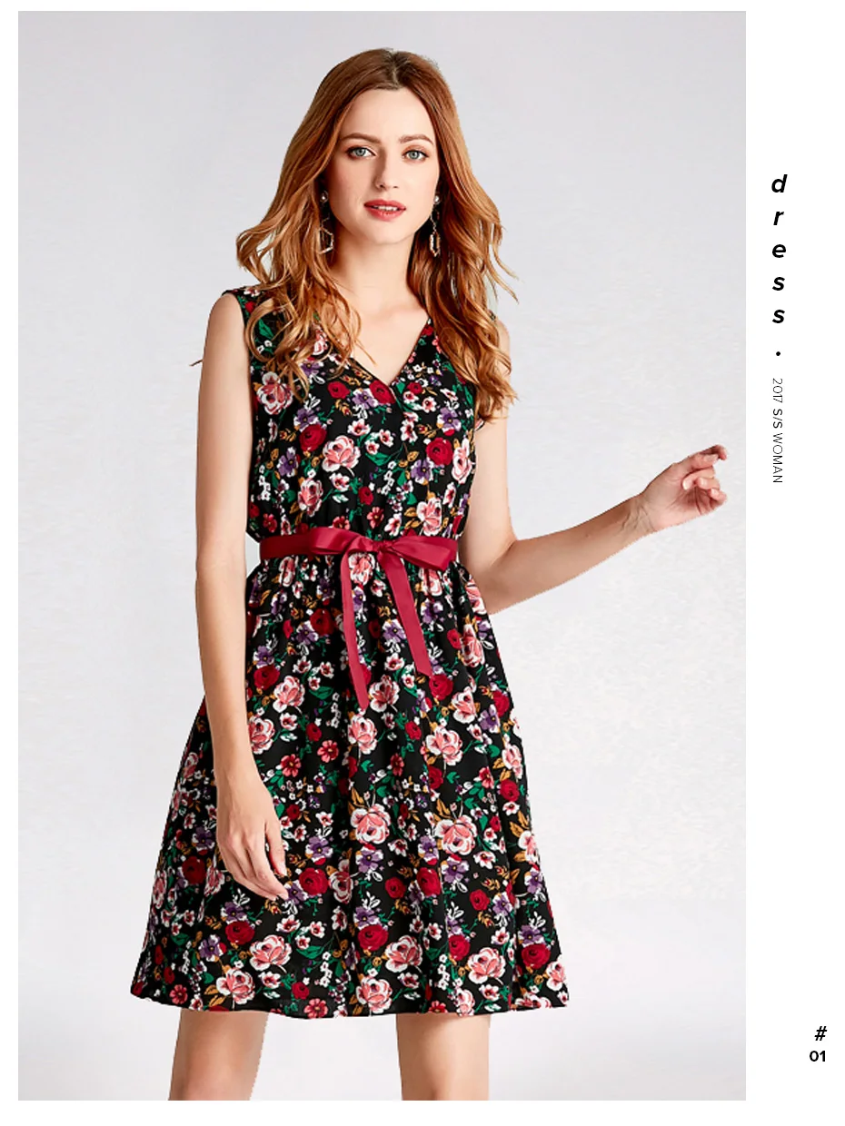 Floral V-Neck Sleeveless A Line Midi Dress
