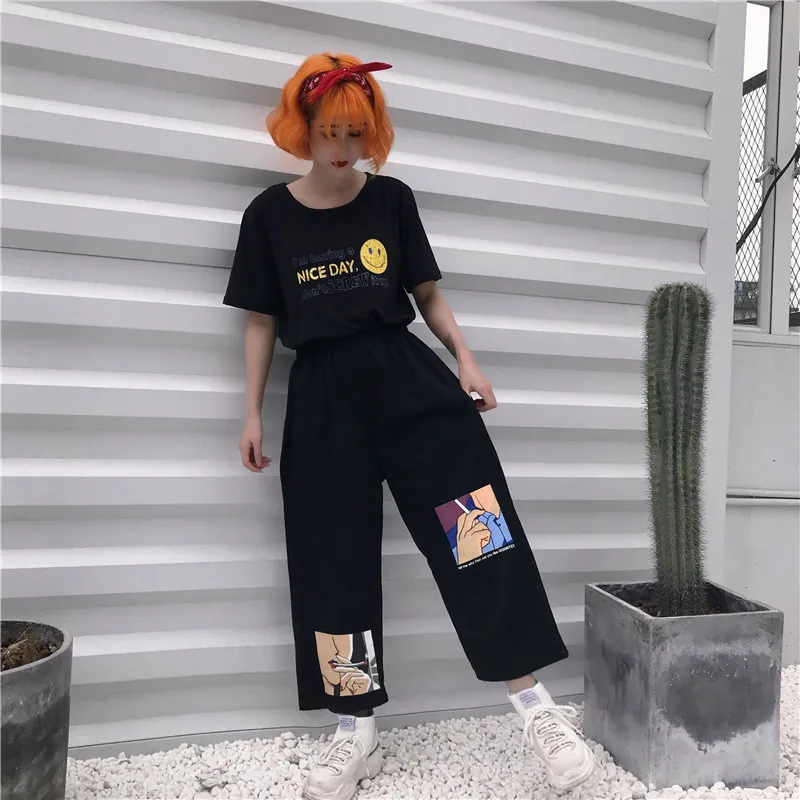 S-XXL casual summer ulzzang Korea Women's Clothing Harajuku loose letter print t-shirts+Anime print wide leg pants two piece set
S-XXL casual summer ulzzang Korea Women's Clothing Harajuku loose letter print t-shirts+Anime print wide leg pants two piece set