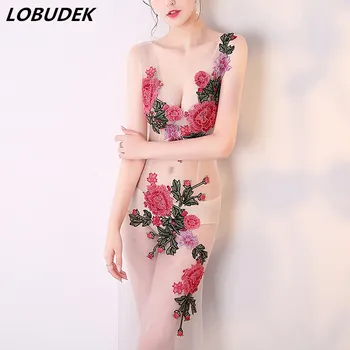 Bar sexy see-through Long Dress female costumes Model catwalk show performance one piece Prom Party Stage perspective dresses
Bar sexy see-through Long Dress female costumes Model catwalk show performance one piece Prom Party Stage perspective dresses