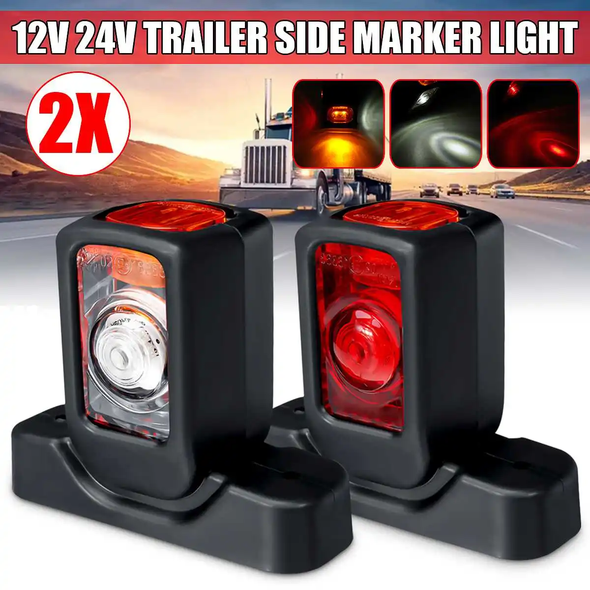 12/24V Truck LED Side Marker Light Triple Amber White Red Indicator Lamps For Trailer Lorry RV Bus | Автомобили и мотоциклы