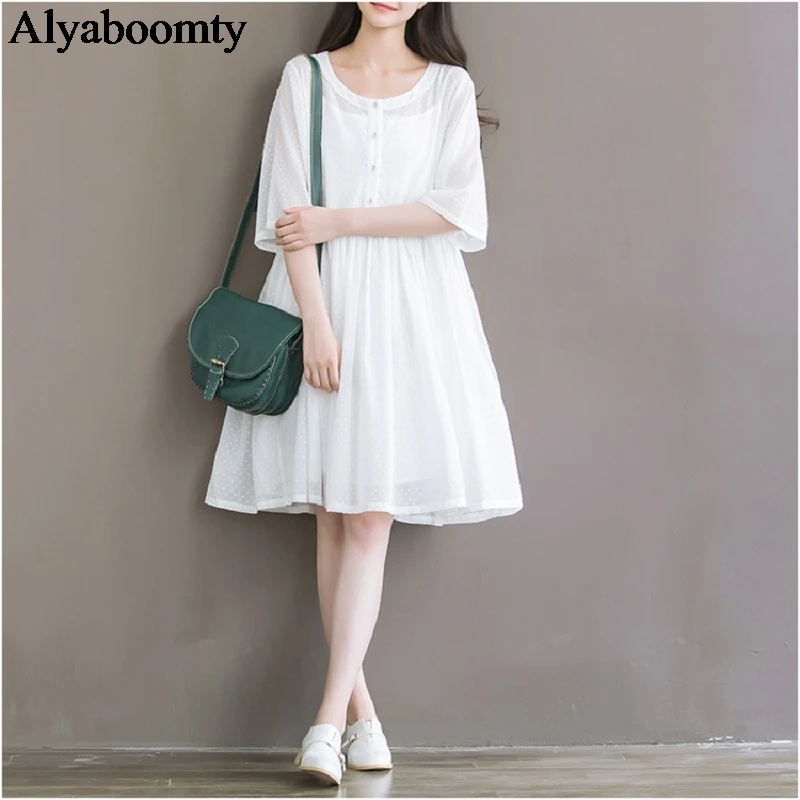 New Japanese Mori Girl Summer Women Fairy Dress White Polka Dot 2 Pieces Loose Dress Elegant Cute Kawaii Cotton Linen Chic Dress
New Japanese Mori Girl Summer Women Fairy Dress White Polka Dot 2 Pieces Loose Dress Elegant Cute Kawaii Cotton Linen Chic Dress