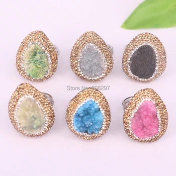 Fashion 5Pcs High Quality Natural drusy stone rings, Pave Crystal Rhinestone Gem Ring in Mix Color 
Fashion 5Pcs High Quality Natural drusy stone rings, Pave Crystal Rhinestone Gem Ring in Mix Color