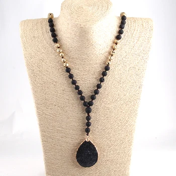 Fashion Bohemian Tribal Jewelry long Knotted Lava Stones and Black Lava Pendant Necklace
Fashion Bohemian Tribal Jewelry long Knotted Lava Stones and Black Lava Pendant Necklace